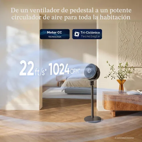 Vista 2 de LEVOIT Ventilador de pie para dormitorio, ventilador de pedestal oscilante de 90°, silencioso de 20 dB para dormir, flujo de aire de 1024 CFM