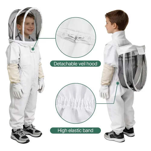 Vista 3 de Traje de abeja, traje profesional de apicultura de cuerpo completo con capucha de velo para hombres y mujeres, apicultor y principiantes con guantes