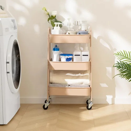 Vista 6 de AGTEK Carrito utilitario de 3 niveles con ruedas bloqueables, almacenamiento multifuncional de metal, carrito organizador para cocina, oficina, sala
