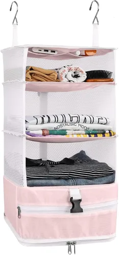 Vista 34 de Surblue Bolsa de Almacenamiento para Viaje con Estantes Colgantes, Cubo de Empaque de Compresión para Maleta Plegable con Capa Extensible de Gran