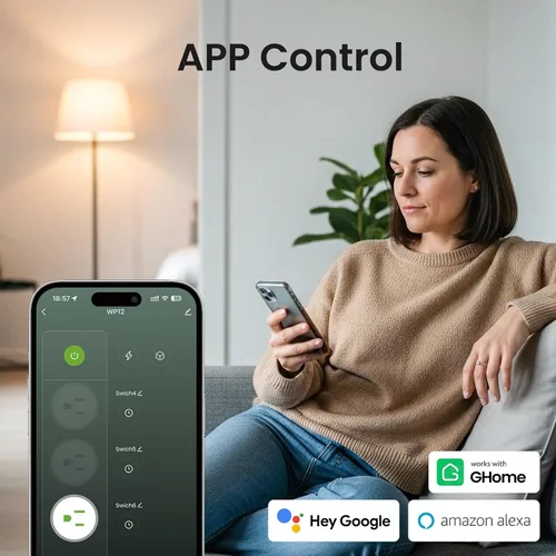 Vista 7 de GHome Smart Regleta de alimentación, protector de sobretensiones WiFi con 6 tomas controladas individualmente, 3 puertos USB, compatible con Alexa