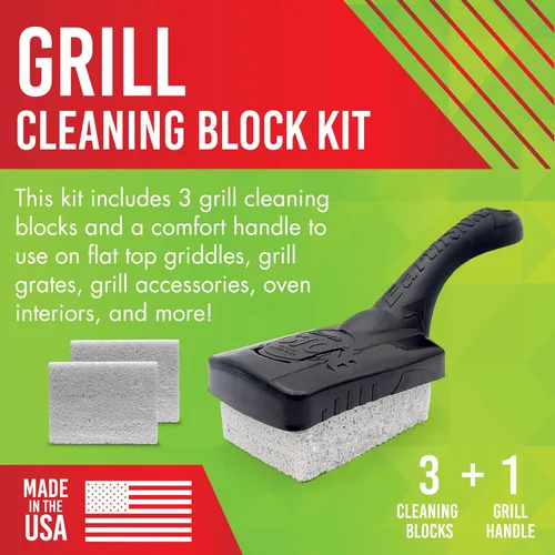 Vista 2 de EarthStone Kit de bloque de limpieza de parrilla, raspador sin cerdas, 3 bloques de limpieza de parrilla y mango EZ-Grip de 7 pulgadas