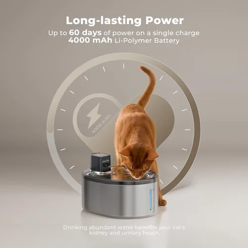 Vista 4 de Smartoo Fuente de agua inalámbrica para gatos de acero inoxidable, fuente para gatos de 152 oz/4.5 L, funciona con pilas, fuente de agua inalámbrica