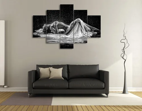 Vista 17 de Lienzo extra grande sexy chica desnuda durmiendo en la cama, arte de pared con marco de madera sexy para mujeres desnudas, obras de arte, arte