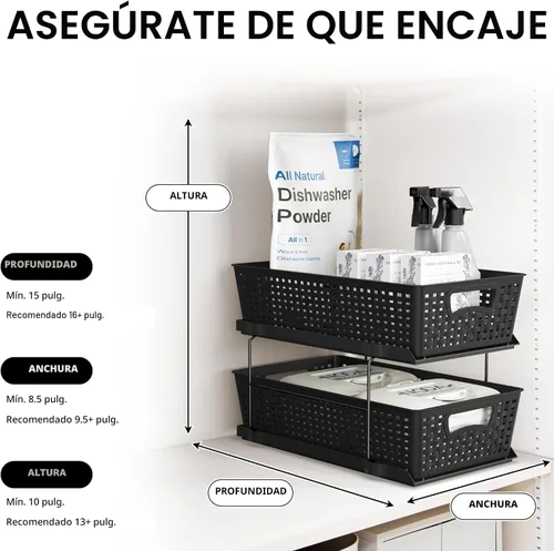 Vista 6 de Simple Houseware Bandeja organizadora de baño de 2 niveles, cajón deslizante extraíble, almacenamiento debajo del fregadero, color negro