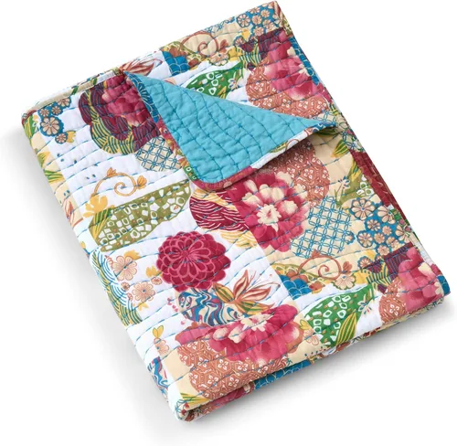 Vista 10 de Greenland Home Jewel Manta de Tiro 100% Algodón con Acolchado Estilo Kantha, Multicolor