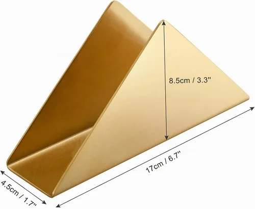 Vista 2 de Servilletero dorado de acero inoxidable, moderno dispensador de servilletas de cóctel triangular, organizador para encimeras de cocina, mesas
