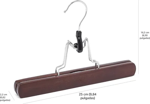 Vista 3 de Amazon Basics Perchas de madera para pantalones, organizador de armario, cereza, paquete de 10