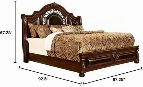 Vista 3 de Furniture of America Eleo - Cama Queen con panel de madera maciza en color cereza marrón