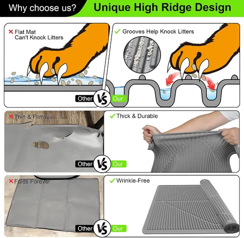 Vista 7 de Mofason - Tapete de goma para caja de arena para gatos, color negro Waterproof 24"x15" kitty litter box mat; litter trapping catcher mat; easy
