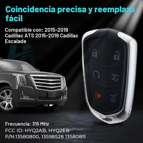 Vista 2 de HelloAuto Funda para llavero compatible con Cadillac XT5 ATS CTS SRX XTS Escalade de 5 botones sin llave (HYQ2AB HYQ2EB)