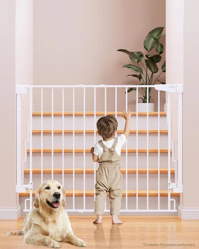 Vista 44 de Cumbor 29.2–43" Puerta de bebé para escaleras, de montaje en pared (se requiere taladrar), puerta para perros expandible sin barra inferior, puerta