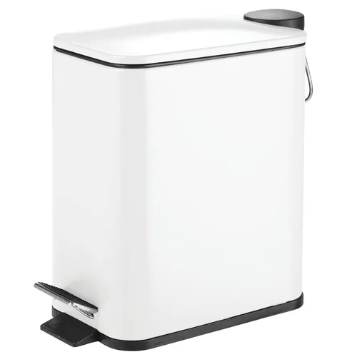 Vista 15 de mDesign Bote de basura rectangular de metal delgado de 1.3 galones/5 litros con pedal de paso, tapa de cierre fácil, forro removible - Papelera