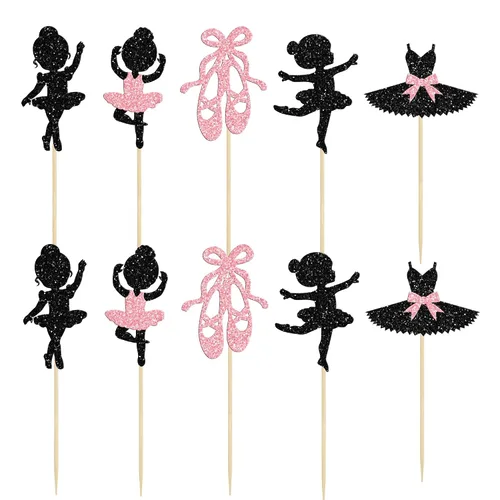 Vista 3 de Gyufise 30 piezas de tutú de bailarina para cupcakes con purpurina negra para ballerina, decoración de cupcakes para bailarina, baby shower, fiesta