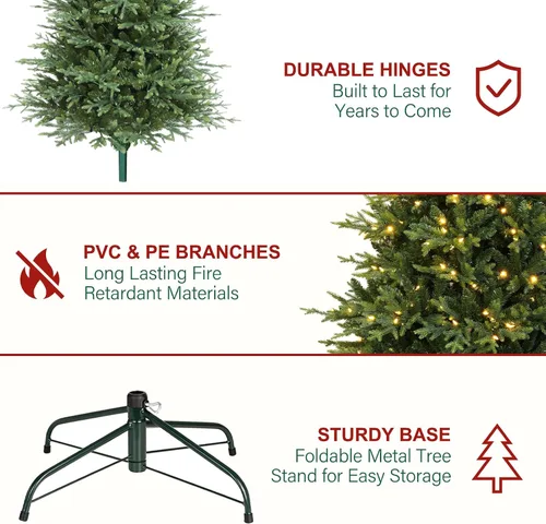 Vista 6 de Hykolity Árbol de Navidad preiluminado de 7.5 pies con follaje de Blanco cálido