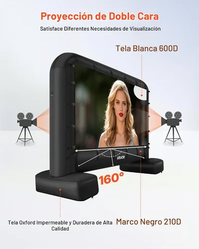 Vista 4 de VEVOR Pantalla de cine inflable de 14 pies, pantalla de proyector inflable con bolsa de almacenamiento portátil, proyección de película fácil