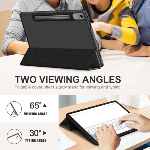 Vista 4 de Funda para Lenovo Tab p12 12.7 pulgadas 2023 TB-370FU, carcasa trasera de TPU suave delgada inteligente con cubierta de soporte multiángulo