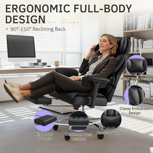 Vista 4 de Furmax Silla de oficina grande y alta, silla de juegos de respaldo alto con reposapiés para personas pesadas, silla de oficina ergonómica cómoda