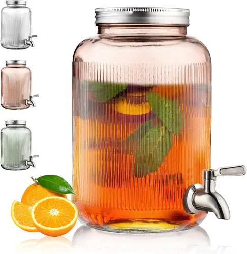 Vista 9 de Berglander Dispensador de bebidas de vidrio para refrigerador, dispensador de bebidas de 1 galón con grifo de acero inoxidable a prueba de fugas