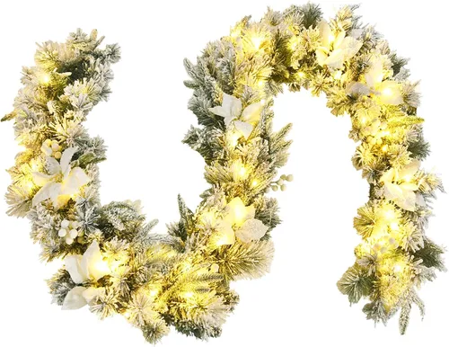 Vista 10 de Goplus - Guirnalda de Navidad preiluminada de 2,7 m, guirnalda artificial con luces, funciona con baterías, con 140 PVC y agujas de pino, conos