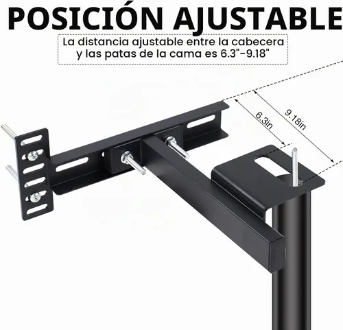 Vista 3 de Paquete de 2 soportes de cabecera ajustables para base de cama, kit de soportes de cabecera de metal para marco de cama, kit de extensión de estribo