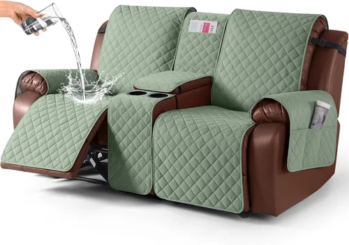 Vista 19 de KinCam Funda 100% Impermeable para Loveseat Reclinable con Consola, Fundas Antideslizantes para Sofá Reclinable de 2 Asientos, Funda para Sofá