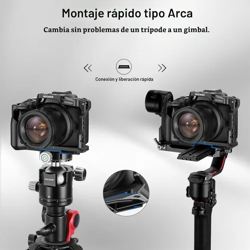 Vista 5 de NEEWER Jaula para cámara R50 compatible con Canon EOS R50, plataforma de video de aluminio con riel NATO, roscas de 1/4", agujeros ARRI de 3/8