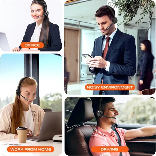 Vista 8 de Delton 10 auriculares Bluetooth para computadora, auriculares inalámbricos sobre la cabeza con micrófono de cancelación de ruido, dongle USB
