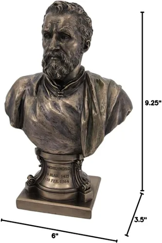 Vista 2 de Unicorn Studio Figura de escultor italiano Michelangelo Buonarroti de 9 1/2 pulgadas, estatua de busto de resina de bronce