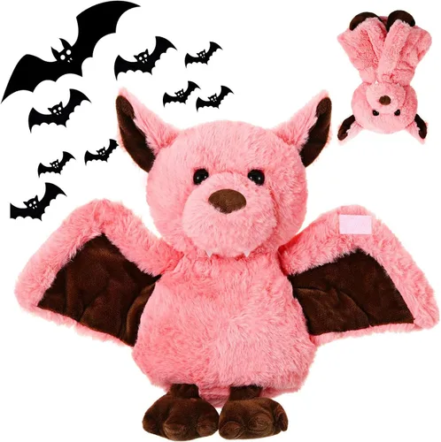 Vista 6 de AngelGift Peluche de murciélago de peluche de 11 pulgadas para Halloween, muñeco de peluche para dormir, juguetes para cumpleaños, Navidad, regalos