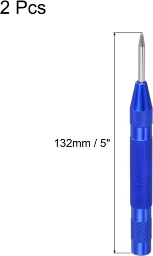 Vista 2 de uxcell Perforadora central automática, perforadora de agujero central con resorte de 5 pulgadas, herramienta de mano ajustable azul para madera Azul