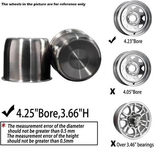 Vista 5 de 2 Piezas Tapas Centrales de Rueda de Remolque de Acero Inoxidable de 4.25 Pulgadas Push Through Orificio de 4.25" Alto de 3.66" Tapa de Cubo