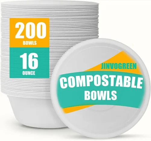 Vista 10 de JINVOGREEN 200 Unidades cuencos de papel de 8 onzas, pequeños cuencos desechables compostables, cuenco de bagazo de caña de azúcar biodegradable