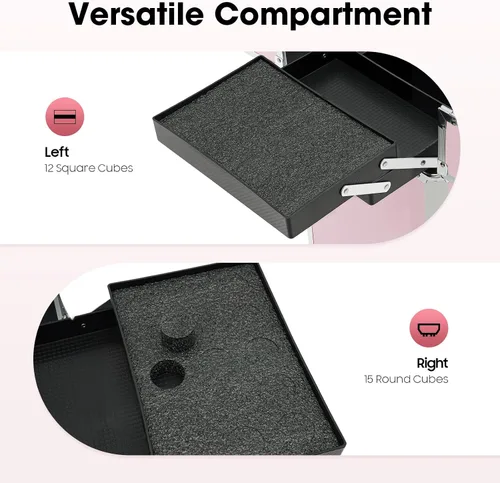 Vista 7 de Estuche profesional de tren de maquillaje rodante, estuches de aleación de aluminio con llaves y ruedas giratorias, estuche portátil de peluquería