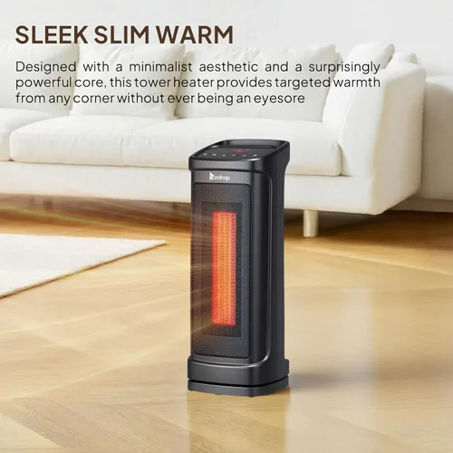 Vista 5 de ROVSUN - Calentador de espacio eléctrico de 17''H con control remoto, calentador de torre portátil con oscilación de 70°, temporizador, termostato
