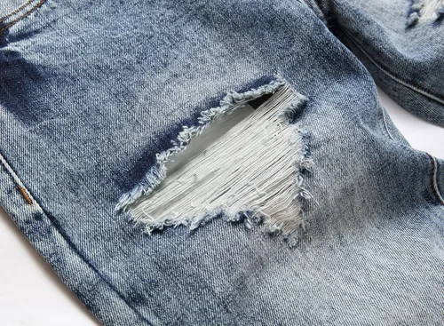Vista 5 de OIIIO Pantalón vaquero de pierna recta rasgados para hombre