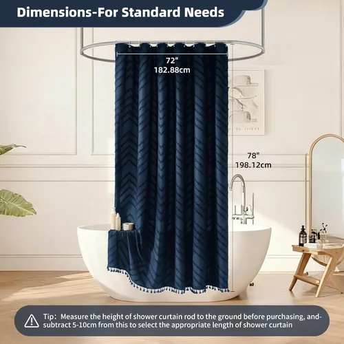 Vista 114 de Cortina de ducha Siiluminisoy de 36x72 beige, cortina de ducha de tela de tamaño pequeño, cortinas de ducha de tela con tufting, diseño chevron a