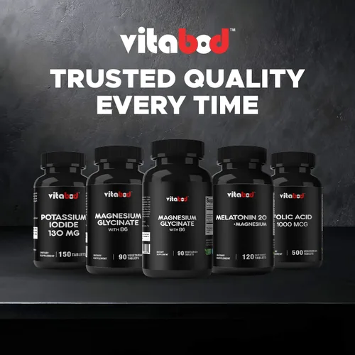 Vista 7 de Vitabod Glicinato de magnesio 1000 mg por porción que proporciona 300 mg de magnesio elemental - 90 tabletas vegetarianas - Forma quelatada - Apoya