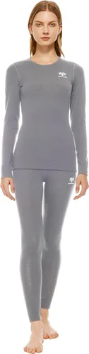 Vista 2 de Adeptwool Ropa interior térmica de lana merina para mujer, con cuello redondo, parte superior e inferior