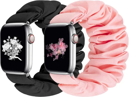 Vista 28 de Greatfine - Correa elástica para reloj Apple Watch Scrunchie de 38mm 40mm 42mm 44mm, correa elástica suave, con iWatch Series 6 SE 5 4 3 2 1, S L