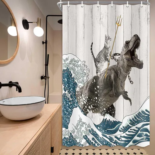 Vista 19 de Boziqr Divertidas cortinas de ducha para baño, bonita cortina de baño de elefante, luna, bosque, decoración rústica de granja, tela de poliéster