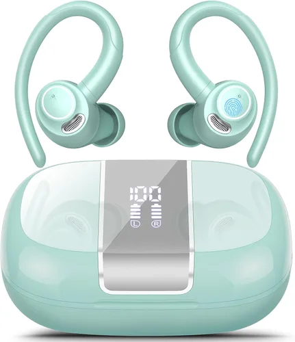 Vista 8 de Auriculares inalámbricos Bluetooth 5.3 deportivos, auriculares 48H con micrófono ENC, auriculares estéreo Bluetooth de graves profundos con ganchos