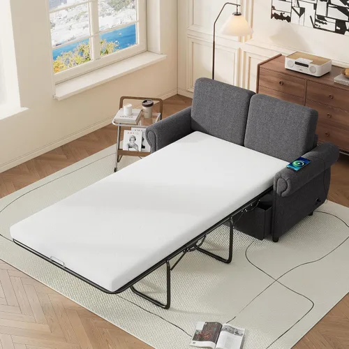 Vista 10 de Sofá cama extraíble, sofá biplaza con colchón de memoria de tamaño individual con 2 puertos USB para sala de estar (negro)