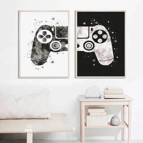 Vista 3 de Gamepad - Lienzo decorativo para pared, pintura temática de videojuegos, obra de arte en blanco y negro, decoración de póster, regalo y amantes