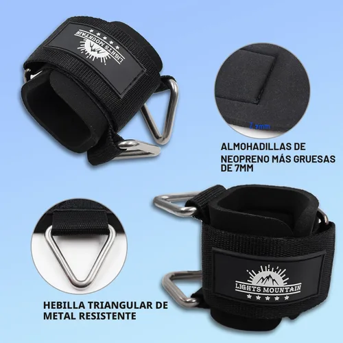 Vista 3 de Puños ajustables para muñeca de neopreno con correas acolchadas para equipos de entrenamiento de fuerza con máquinas de cable