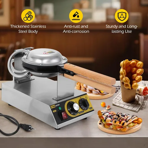 Vista 7 de Dyna-Living Burbuja Waffle Maker Comercial Bubble Waffle Iron 1400W Máquina eléctrica de acero inoxidable Hong Kong, máquina de gofres de hojaldre