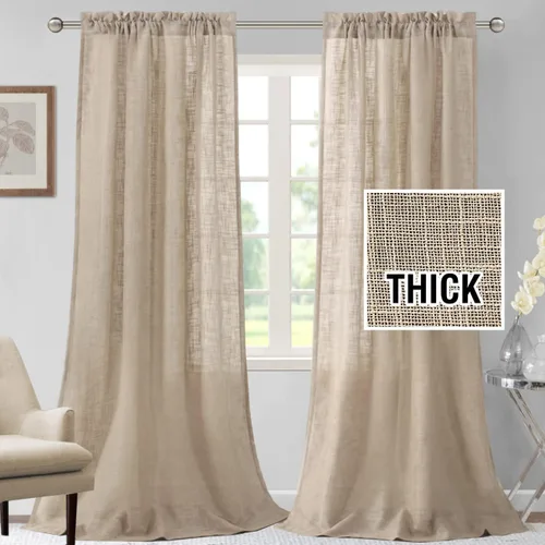 Vista 12 de H.VERSAILTEX Cortinas de mezcla de lino, 63 pulgadas de largo, natural, texturizado, filtro de luz, bolsillo para barra, juegos de 2 paneles