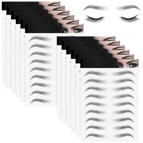 Vista 9 de Maitys - 12 hojas 108 pares de calcomanías impermeables para cejas, estilo clásico 4D Hair Like,Temporary Transfer Brow Decal,Peel off Fake