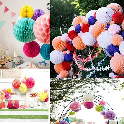 Vista 4 de 6 bolas de papel de panal de papel, bolas de flores de papel de seda, decoración de fiesta, pompones, decoración de flores, boda, cumpleaños