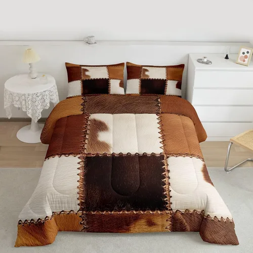 Vista 2 de Juegos de ropa de cama de piel de vaca con patchwork, edredón con estampado de piel de vaca, juego de edredón de animales de granja para niños